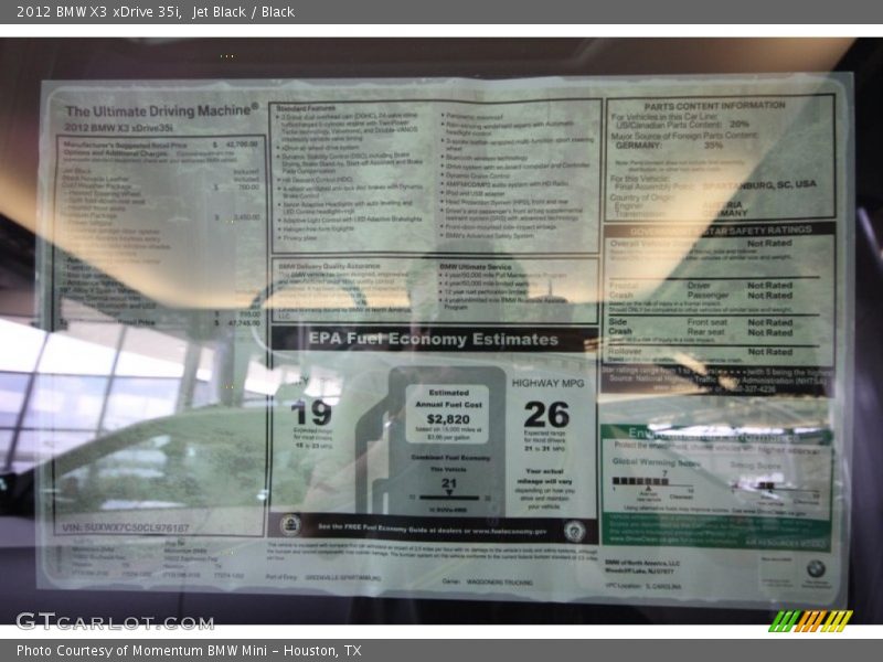  2012 X3 xDrive 35i Window Sticker