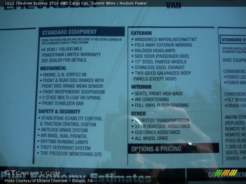 Summit White / Medium Pewter 2012 Chevrolet Express 1500 AWD Cargo Van