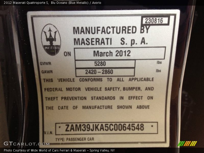 Info Tag of 2012 Quattroporte S