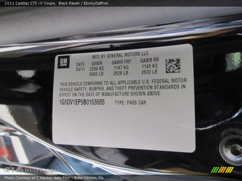 Black Raven / Ebony/Saffron 2011 Cadillac CTS -V Coupe