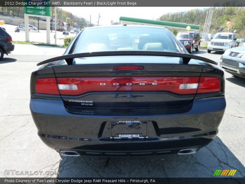 Blackberry Pearl / Black/Light Frost Beige 2012 Dodge Charger SXT AWD