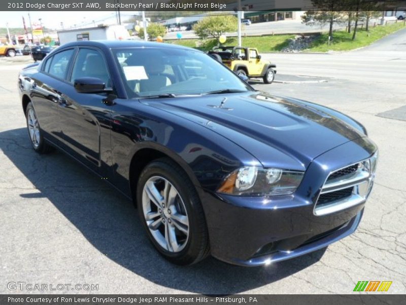 Blackberry Pearl / Black/Light Frost Beige 2012 Dodge Charger SXT AWD