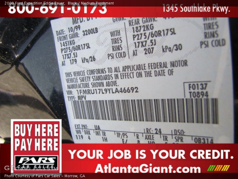 Black / Medium Parchment 2000 Ford Expedition Eddie Bauer