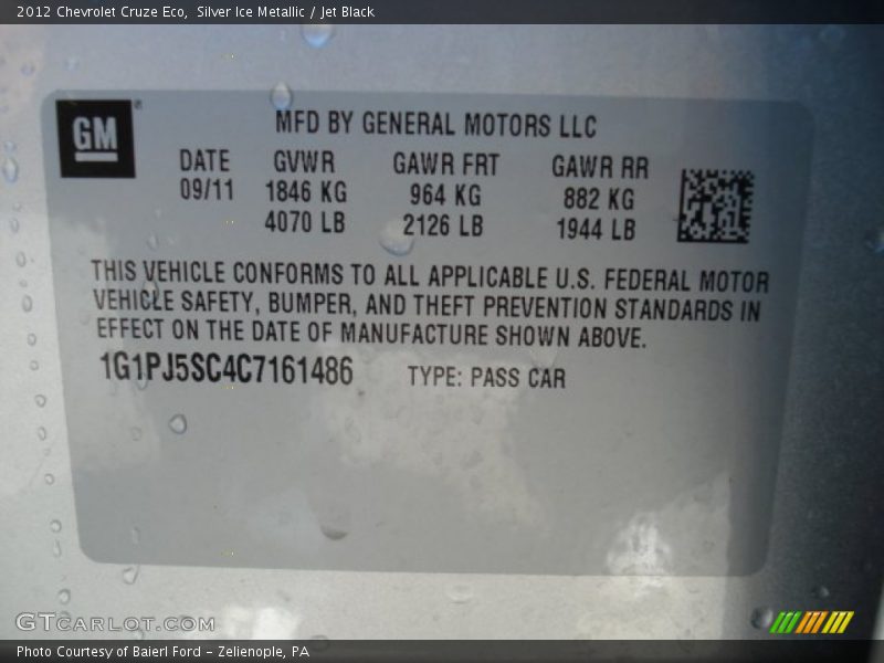 Silver Ice Metallic / Jet Black 2012 Chevrolet Cruze Eco