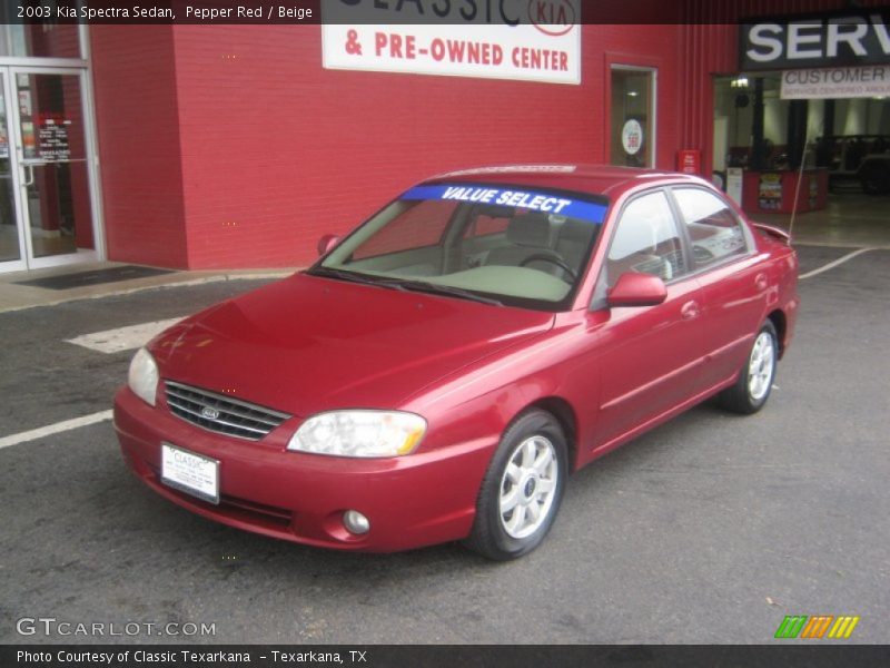 Pepper Red / Beige 2003 Kia Spectra Sedan