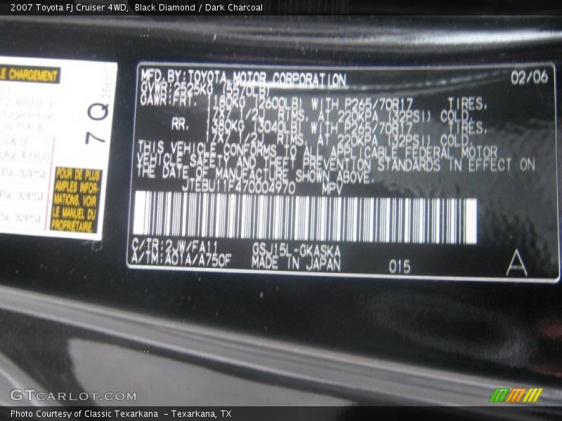 Black Diamond / Dark Charcoal 2007 Toyota FJ Cruiser 4WD