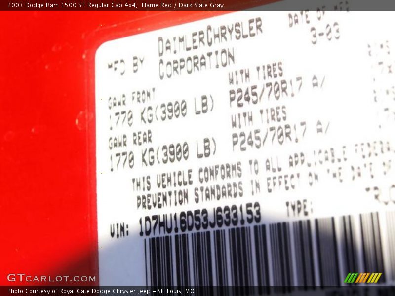 Flame Red / Dark Slate Gray 2003 Dodge Ram 1500 ST Regular Cab 4x4