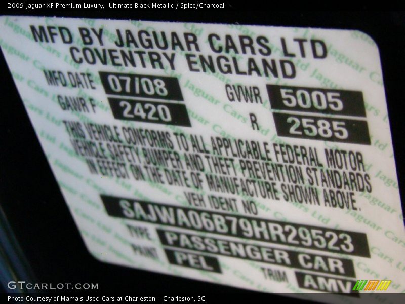 2009 XF Premium Luxury Ultimate Black Metallic Color Code PEL