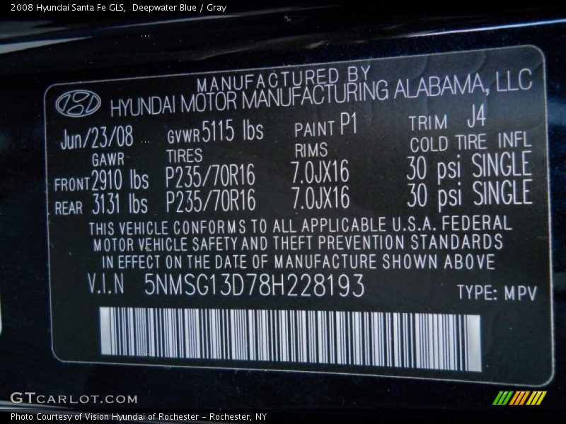 Deepwater Blue / Gray 2008 Hyundai Santa Fe GLS