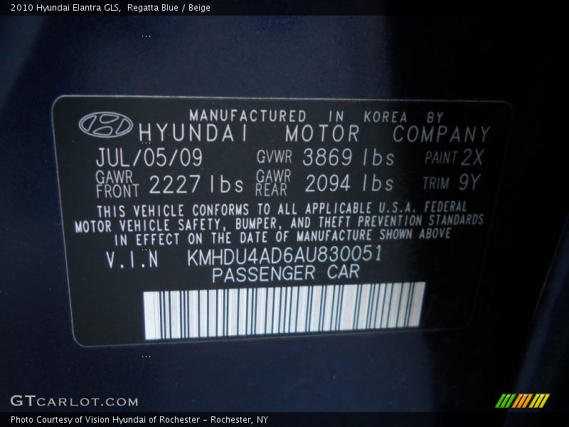 Regatta Blue / Beige 2010 Hyundai Elantra GLS