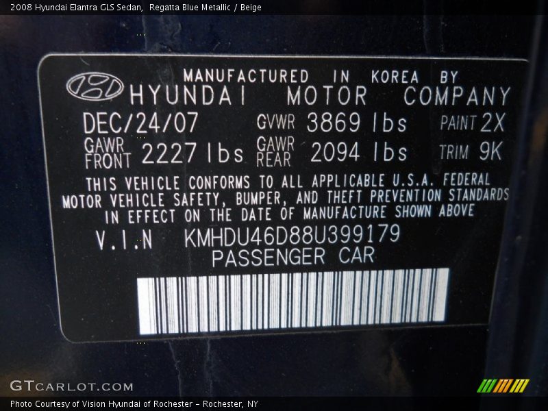 Regatta Blue Metallic / Beige 2008 Hyundai Elantra GLS Sedan