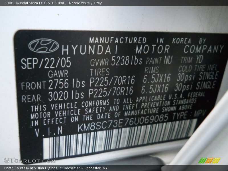 Nordic White / Gray 2006 Hyundai Santa Fe GLS 3.5 4WD
