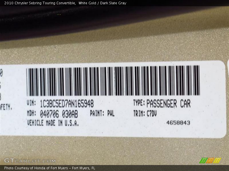 White Gold / Dark Slate Gray 2010 Chrysler Sebring Touring Convertible
