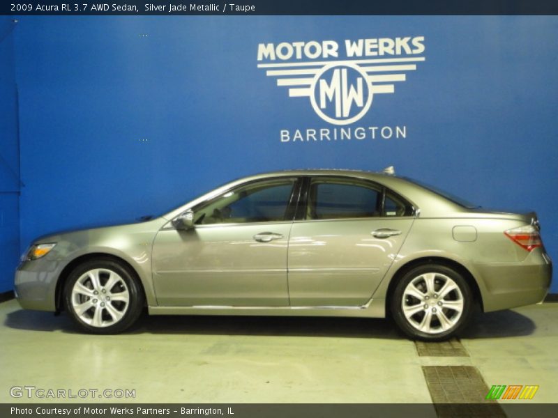 Silver Jade Metallic / Taupe 2009 Acura RL 3.7 AWD Sedan