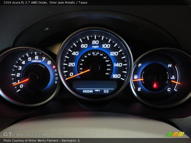 Silver Jade Metallic / Taupe 2009 Acura RL 3.7 AWD Sedan