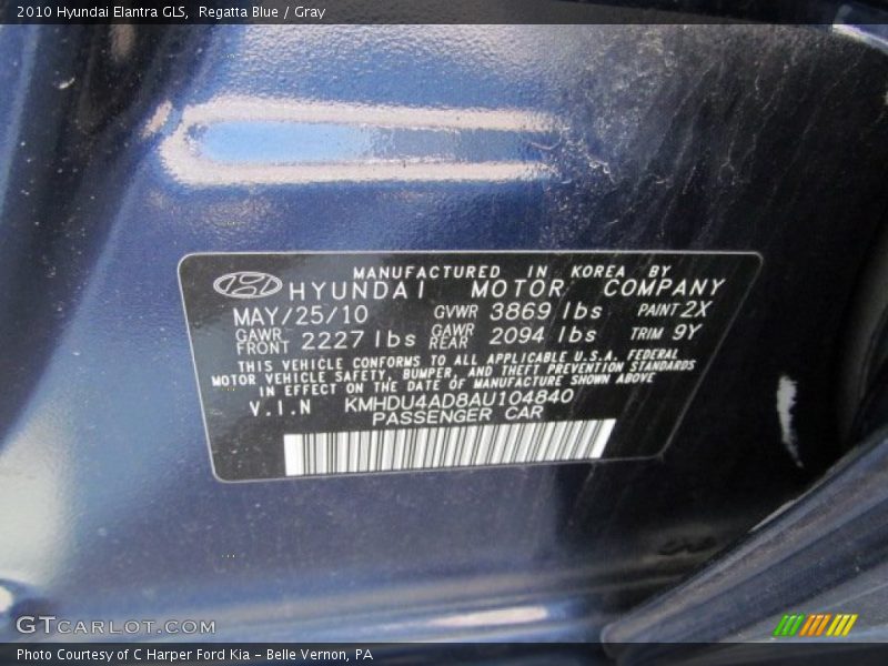 Regatta Blue / Gray 2010 Hyundai Elantra GLS