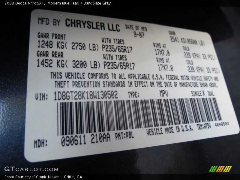 Modern Blue Pearl / Dark Slate Gray 2008 Dodge Nitro SXT
