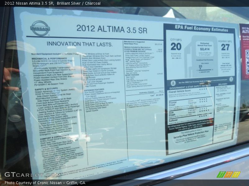 Brilliant Silver / Charcoal 2012 Nissan Altima 3.5 SR