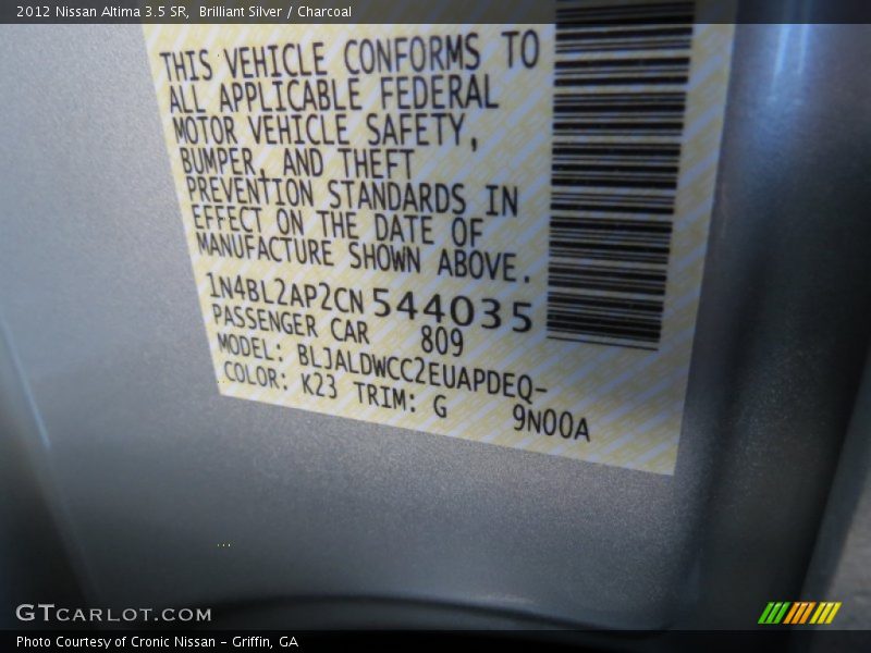 Brilliant Silver / Charcoal 2012 Nissan Altima 3.5 SR