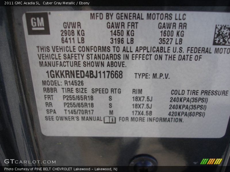 Cyber Gray Metallic / Ebony 2011 GMC Acadia SL