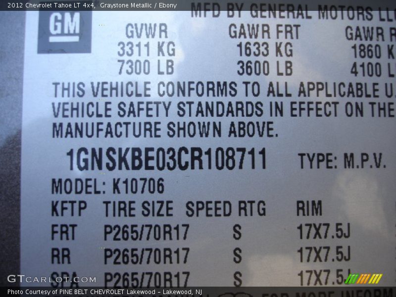 Graystone Metallic / Ebony 2012 Chevrolet Tahoe LT 4x4