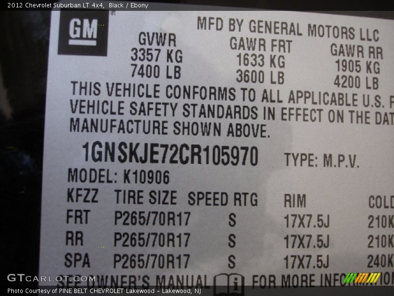 Black / Ebony 2012 Chevrolet Suburban LT 4x4
