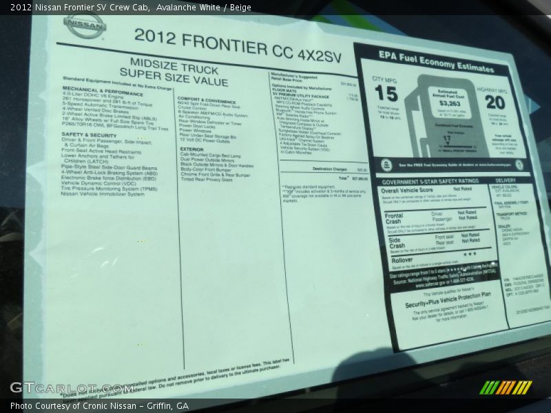 2012 Frontier SV Crew Cab Window Sticker