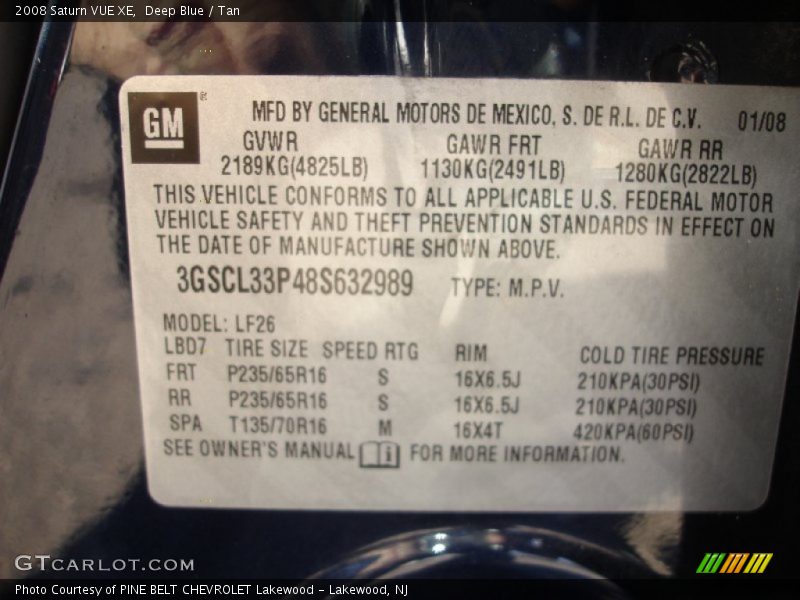 Deep Blue / Tan 2008 Saturn VUE XE