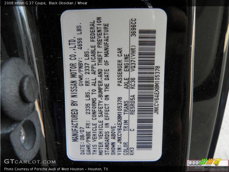 Black Obsidian / Wheat 2008 Infiniti G 37 Coupe