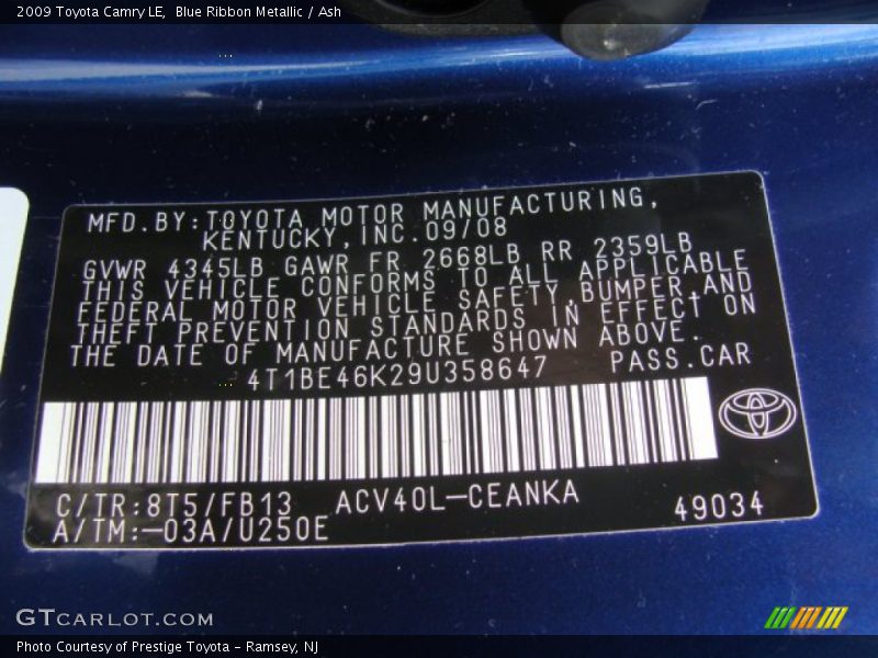 Blue Ribbon Metallic / Ash 2009 Toyota Camry LE