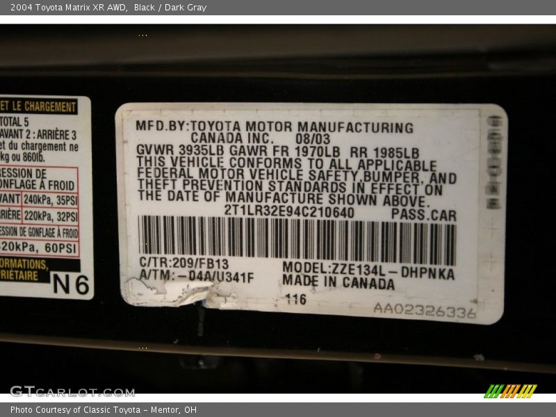 209 - 2004 Toyota Matrix XR AWD
