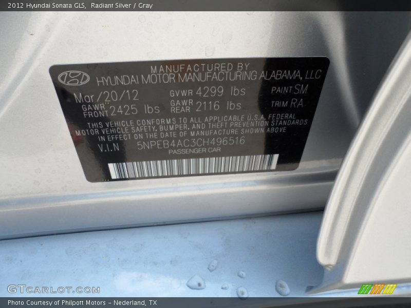 Radiant Silver / Gray 2012 Hyundai Sonata GLS