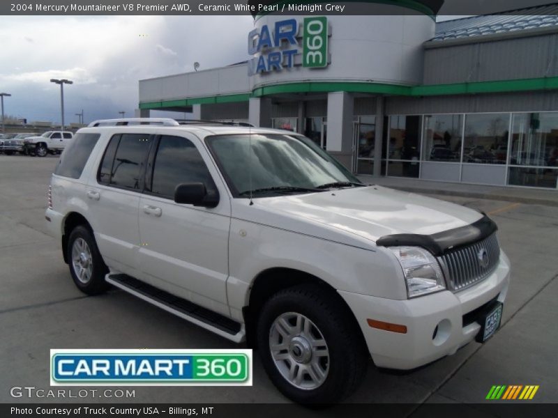 Ceramic White Pearl / Midnight Grey 2004 Mercury Mountaineer V8 Premier AWD