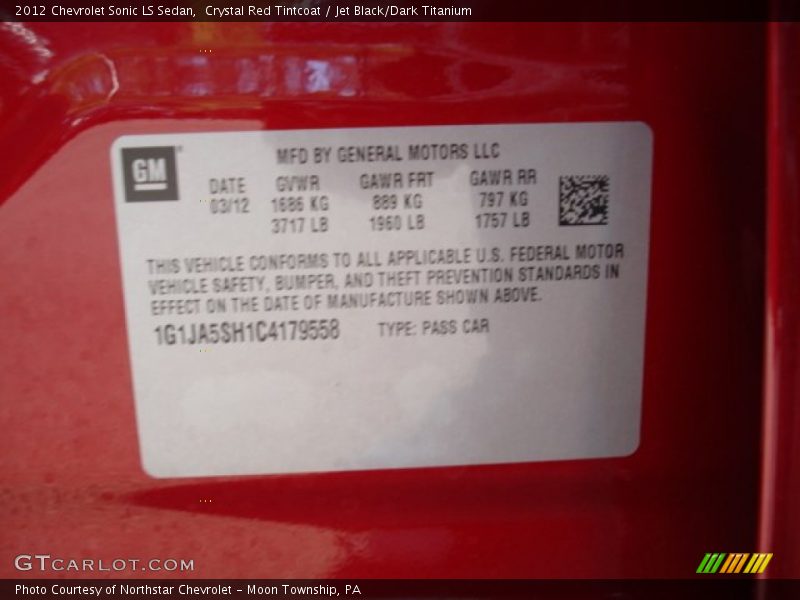 Crystal Red Tintcoat / Jet Black/Dark Titanium 2012 Chevrolet Sonic LS Sedan