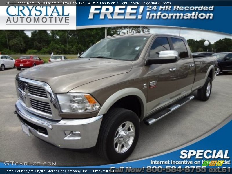 Austin Tan Pearl / Light Pebble Beige/Bark Brown 2010 Dodge Ram 3500 Laramie Crew Cab 4x4