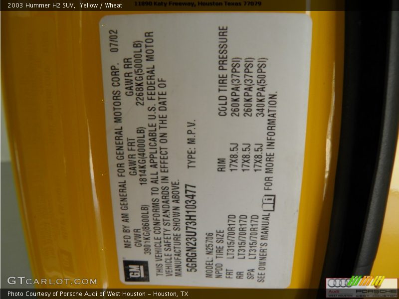 Yellow / Wheat 2003 Hummer H2 SUV