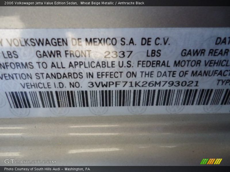 Wheat Beige Metallic / Anthracite Black 2006 Volkswagen Jetta Value Edition Sedan