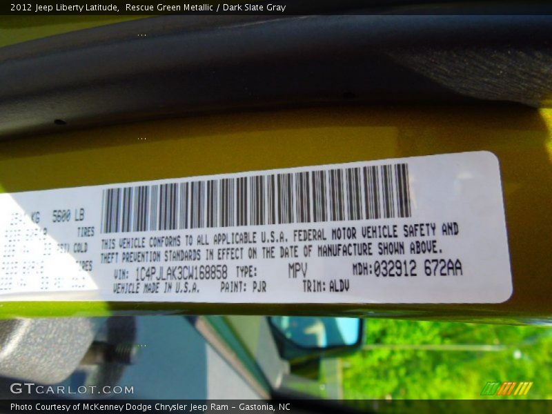 2012 Liberty Latitude Rescue Green Metallic Color Code PJR