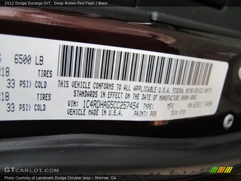 Deep Molten Red Pearl / Black 2012 Dodge Durango SXT