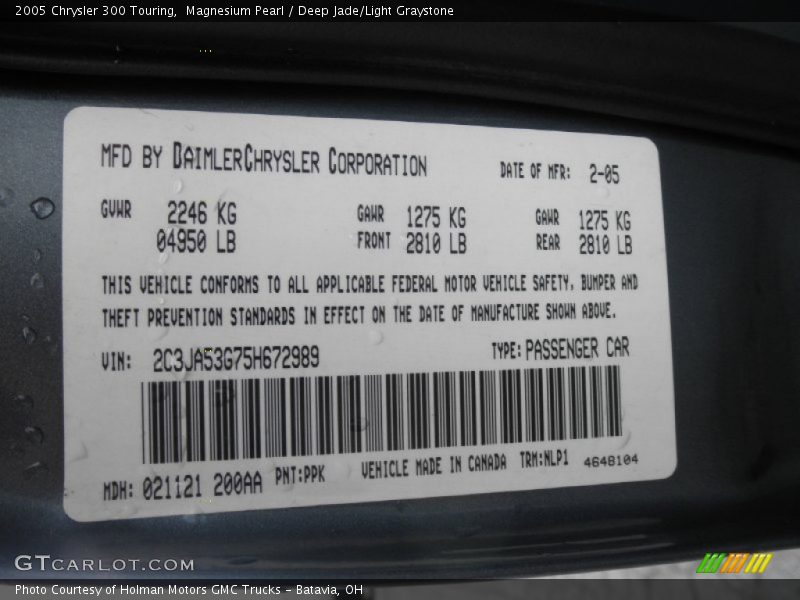Magnesium Pearl / Deep Jade/Light Graystone 2005 Chrysler 300 Touring