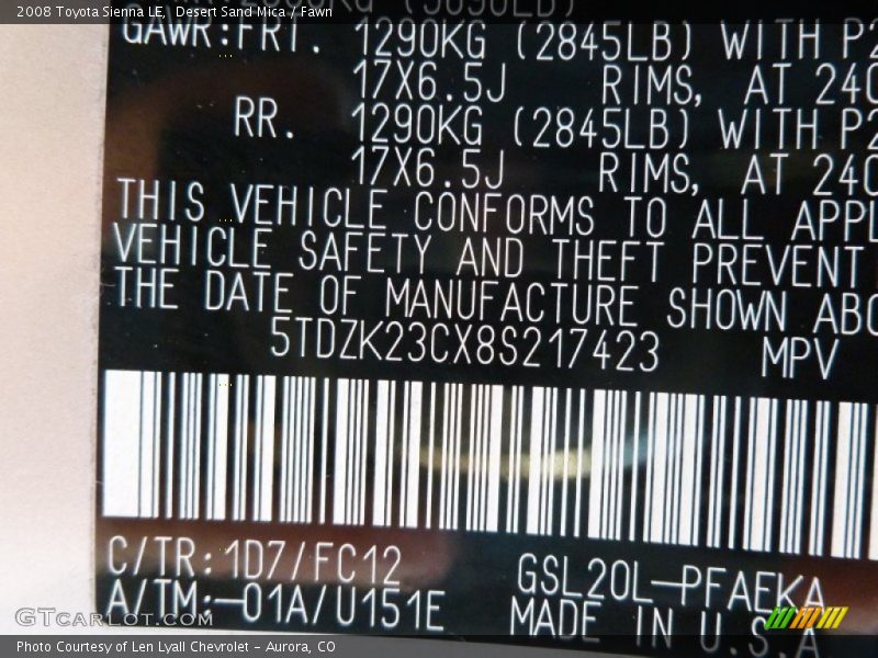 Desert Sand Mica / Fawn 2008 Toyota Sienna LE