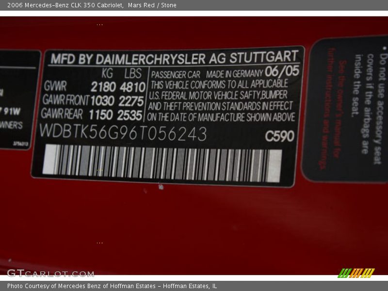 2006 CLK 350 Cabriolet Mars Red Color Code 590