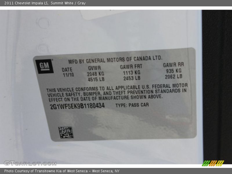 Summit White / Gray 2011 Chevrolet Impala LS