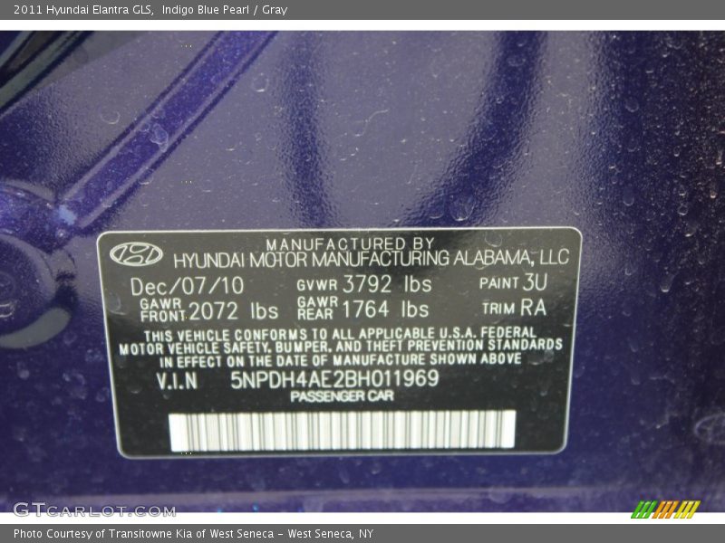 Indigo Blue Pearl / Gray 2011 Hyundai Elantra GLS