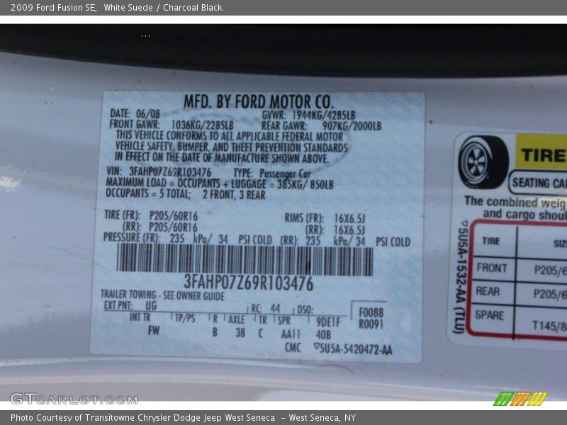 White Suede / Charcoal Black 2009 Ford Fusion SE