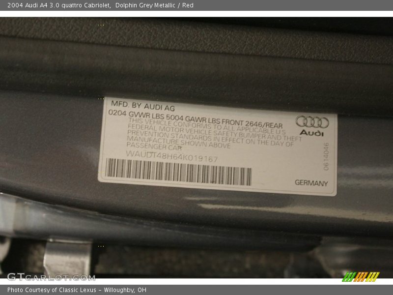 Dolphin Grey Metallic / Red 2004 Audi A4 3.0 quattro Cabriolet