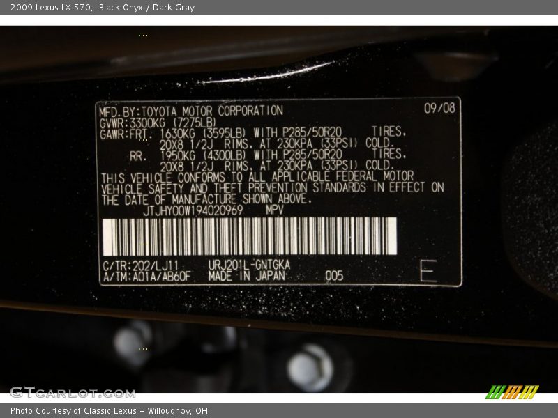 Black Onyx / Dark Gray 2009 Lexus LX 570