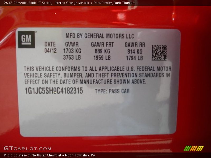 Inferno Orange Metallic / Dark Pewter/Dark Titanium 2012 Chevrolet Sonic LT Sedan