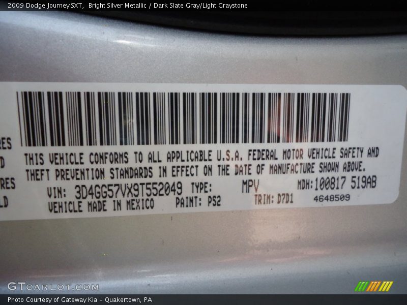 Bright Silver Metallic / Dark Slate Gray/Light Graystone 2009 Dodge Journey SXT