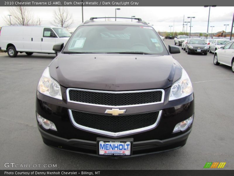 Dark Cherry Metallic / Dark Gray/Light Gray 2010 Chevrolet Traverse LS AWD